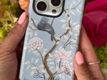 Diane Hill's luxury botanical chinoiserie phone case being applied to iPhone iphone case Samsung phone case iPhone accessories