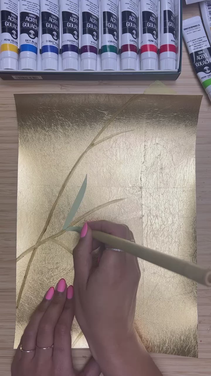 Video of Diane Hill painting her original chinoiserie piece 'Gold And Pink Blooming Oleander (A)'