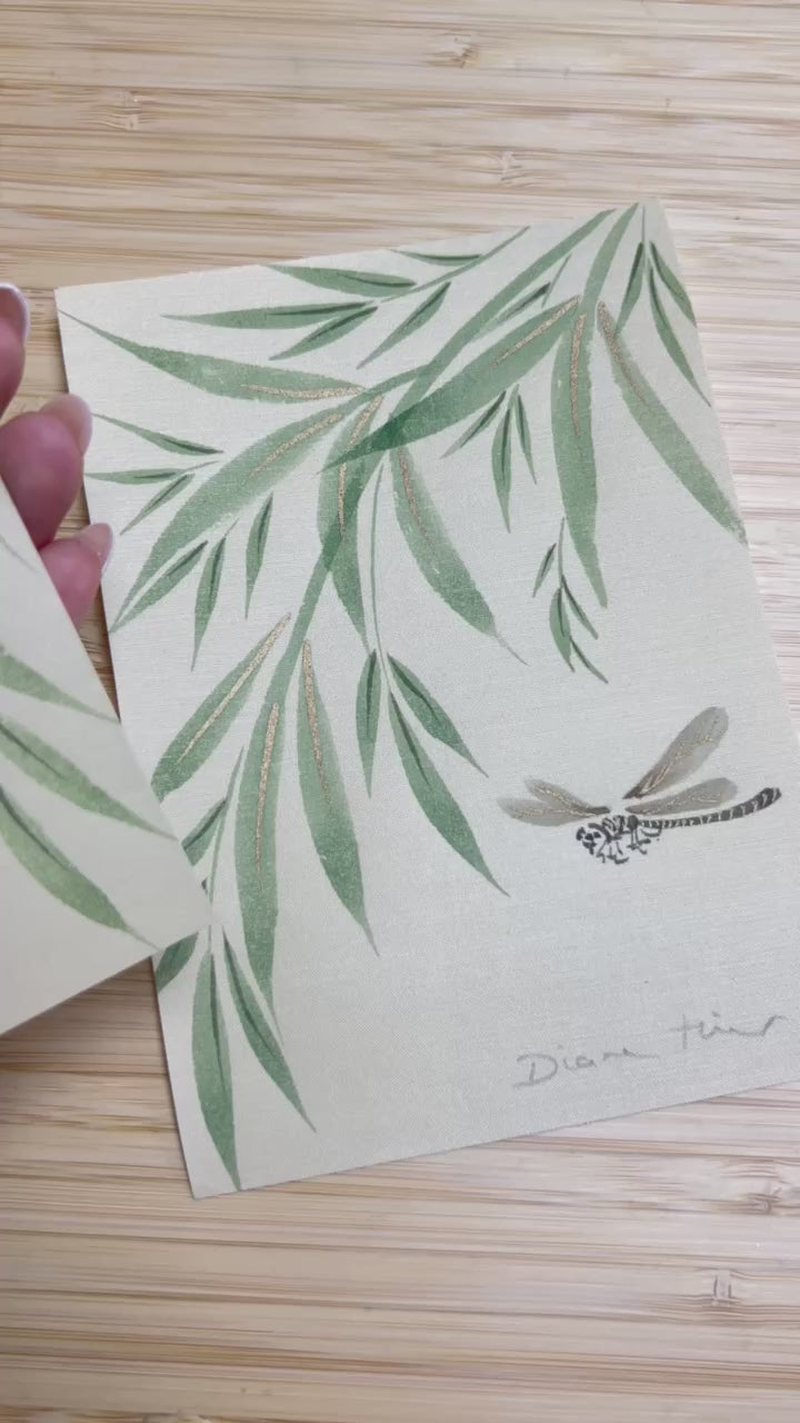 Video of Diane Hill painting her original chinoiserie piece 'Dragonfly And Foliage (A)'