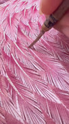 painting botanical pink flamingo with gold sparkle embellished using Chinese paintbrushes and gouache paint on silk paper