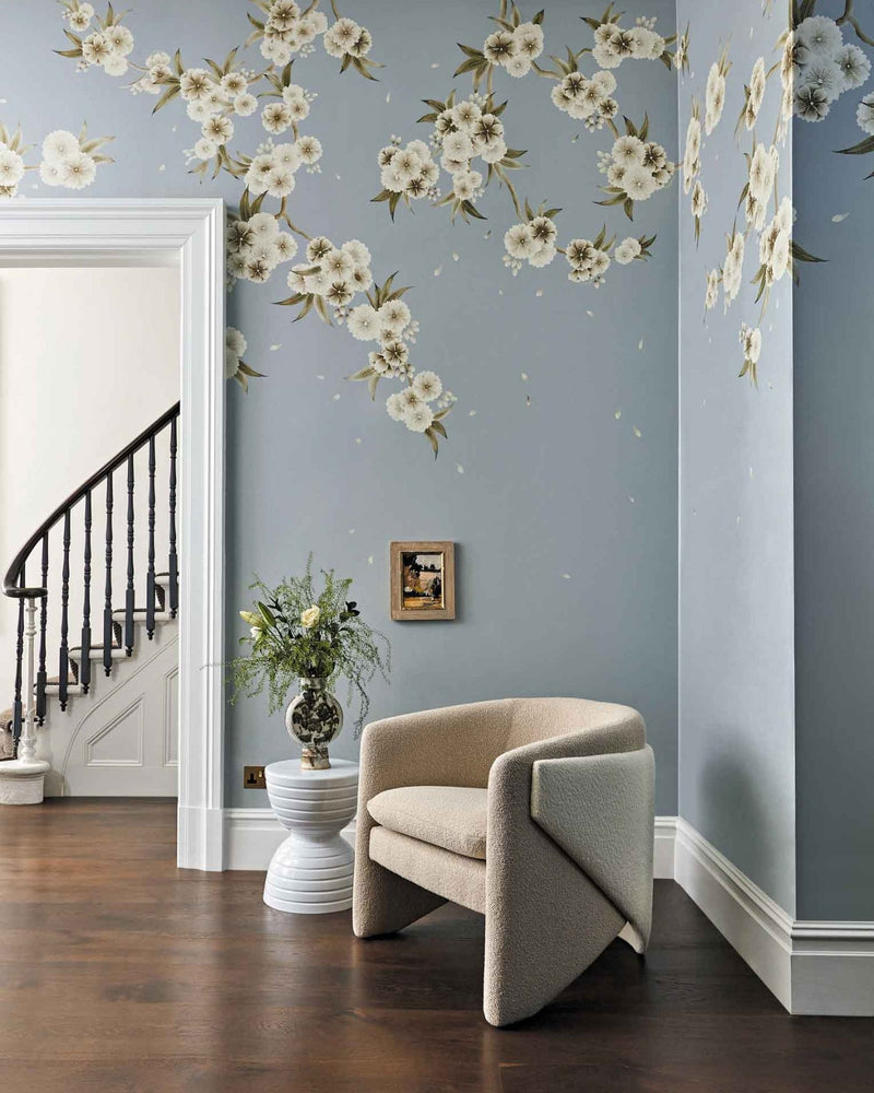 Rosa - Feather Grey/Paper Lantern/Oyster Wallpaper - Diane Hill