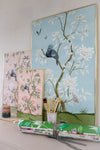 3 framed colourful vintage style chinoiserie art prints in various sizes