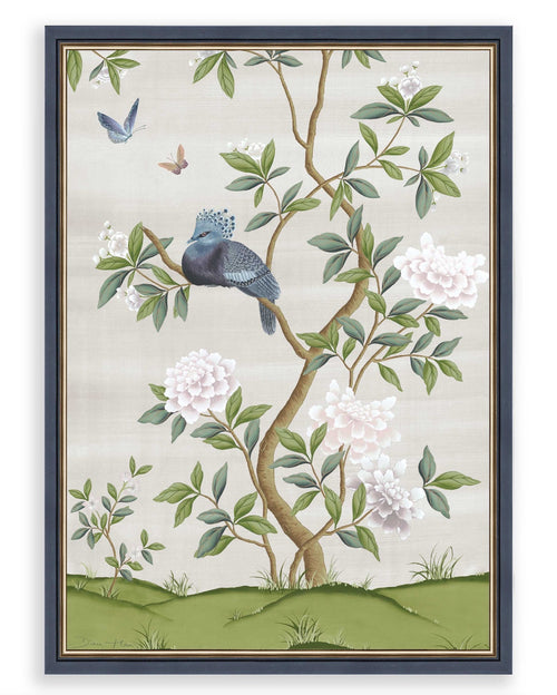 neutral vintage floral chinoiserie wall art print with flowers and birds, Chinese art style illustrations