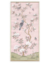 framed pink chinoiserie wall art panel print featuring birds, butterflies, and flowers