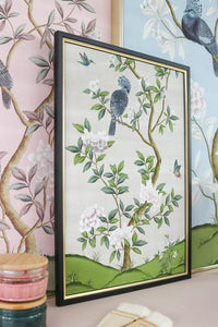 3 framed colourful vintage style chinoiserie art prints in various sizes