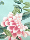 close up of blue and green vintage style botanical chinoiserie art print