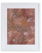 Diane Hill's Chinoiserie Alexandra Art Print in Brown and Pink Bird Chinoiserie Framed Art