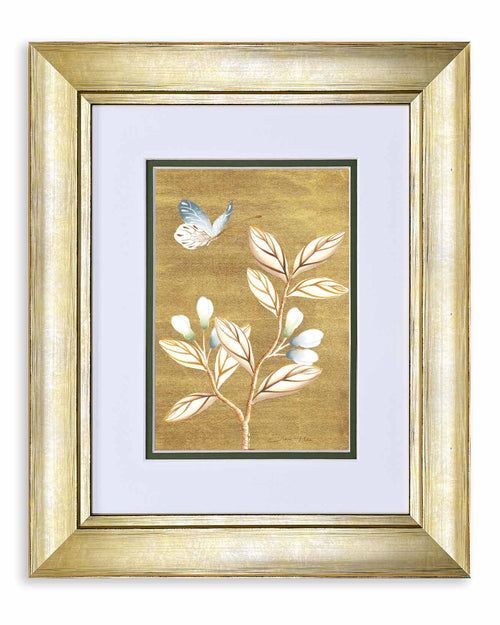 Diane hill gold chinoiserie art print in neutral tones with branch and butterfly