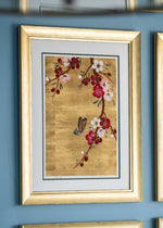 gold floral chinoiserie blossom flower wall art print with flowers Chinese art style for maximalist home decor