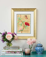 Delicate Flower Art Print with Butterfly, Bedroom Wall Decor, Georgian Chinoiserie