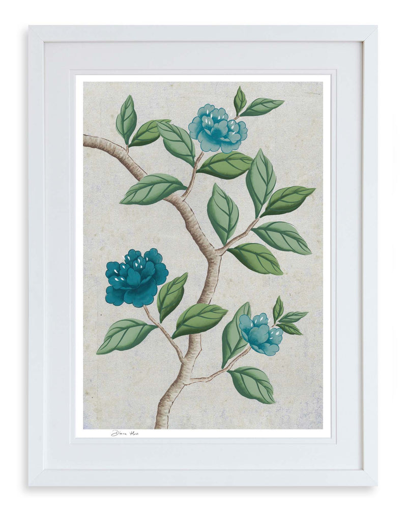 Blue Chinoiserie Bedroom, Flower and Butterfly Wall Decor