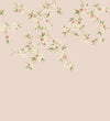 Pink chinoiserie wallpaper mural with light pink and white Japanese cherry blossom flowers