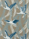 blue tonal botanical wallpaper featuring chinoiserie style birds