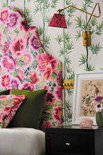 Botanical bamboo wallpaper, interior design, Botanical wallpaper, living room