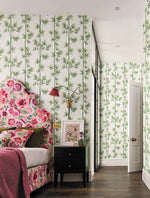 Isabella Botanical wallpaper, Porcelain/Bamboo colours, bedroom, wallpaper mural, home design