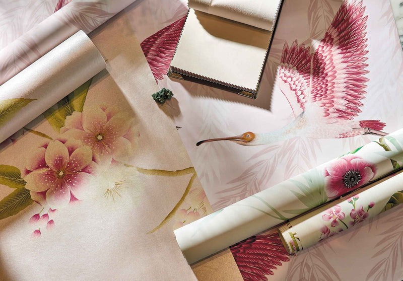 pink vintage style botanical wallpapers chinoiserie chic style