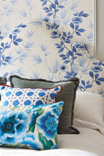 Classic white and blue floral chinoiserie style wallpaper and home decor