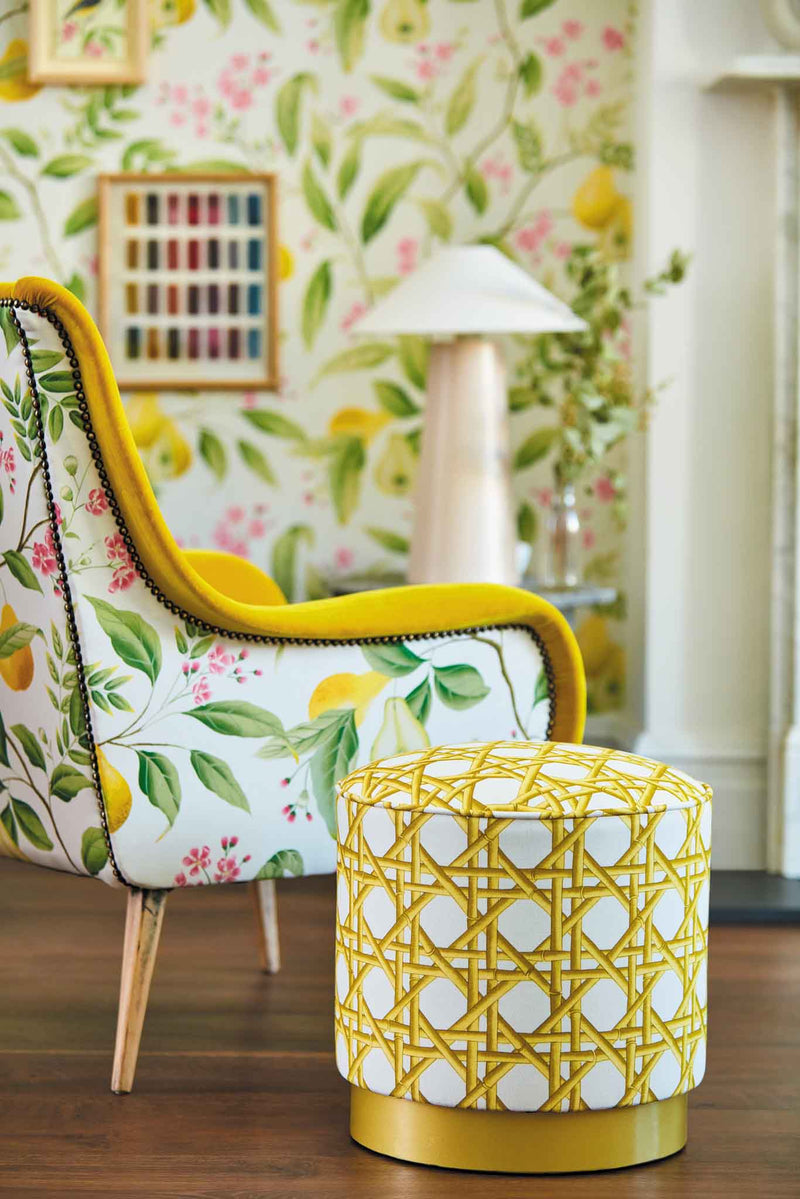 Marie Fig Leaf/Honey/Blossom colourful fabric, Interior design forr chairs and household accessories