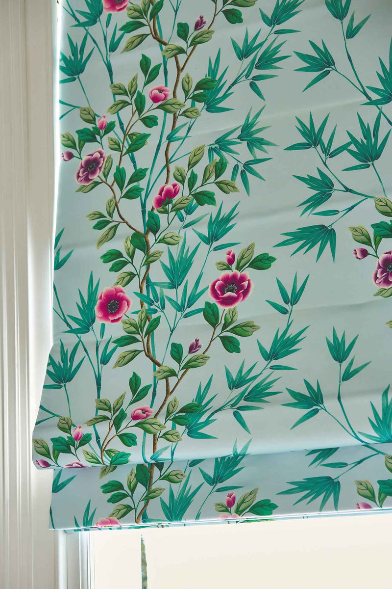 Lady Alford Floral fabric, Sky/Magenta colourway, blinds, bedroom, bathroom, Home design