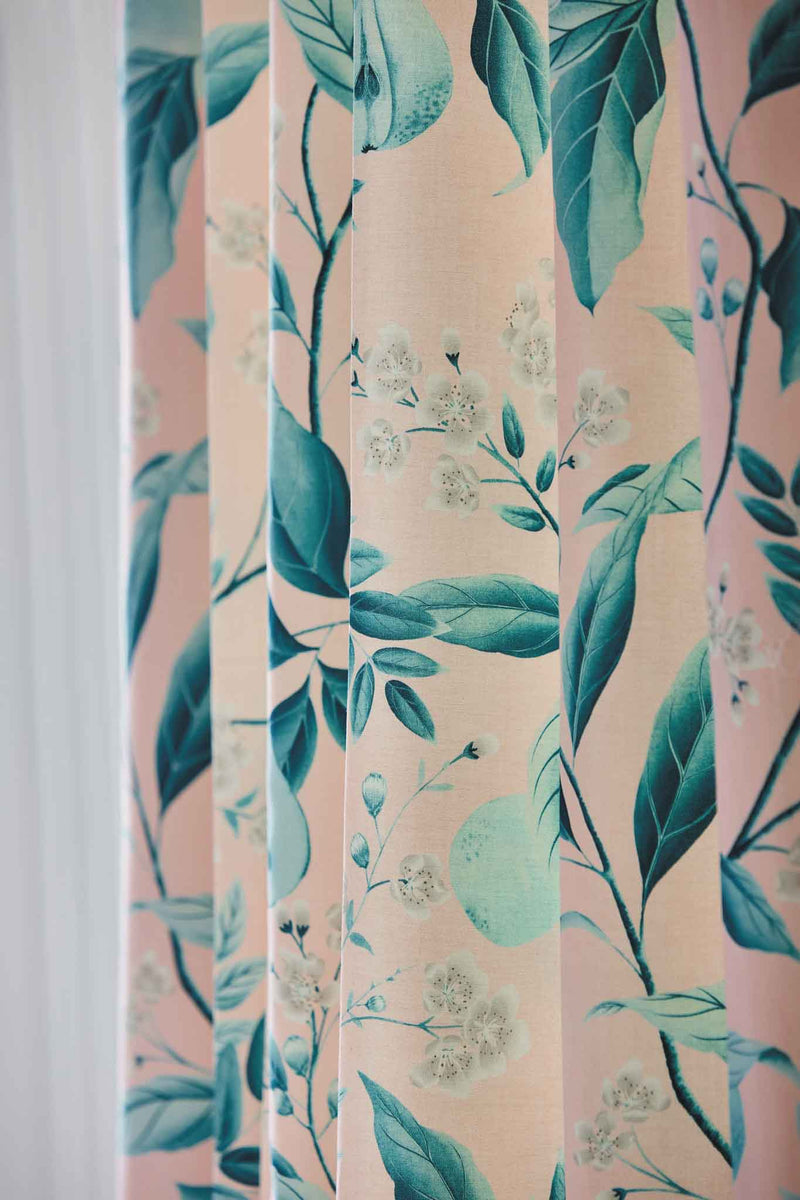 Marie Floral Fabric, Colourful, Rose/Lagoon colourway, For curtains