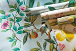 Ella Floral wallpaper in Sky/Fig Leaf/Nectarine, Home design for any room