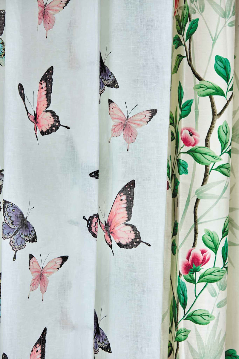 Emmeline Butterfly Fabric, Chalk/Rose/Sky colours, Beautiful fabric for curtains, drapes and upholstery, 