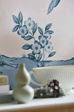 Florence floral wallpaper, Powder/China Blue colours, Interior design, lounge, sitting room, Chinoiserie chic