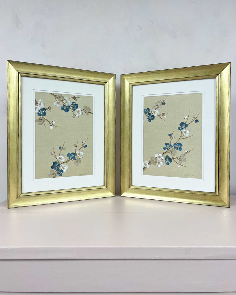 Set Of Two Cherry Tree Silk - Original Painting