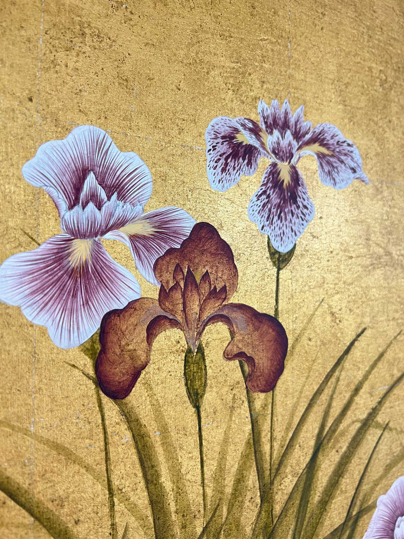 Antique Gold Iris And Butterflies Original Painting