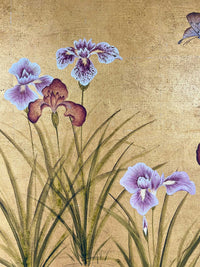 Antique Gold Iris And Butterflies Original Painting