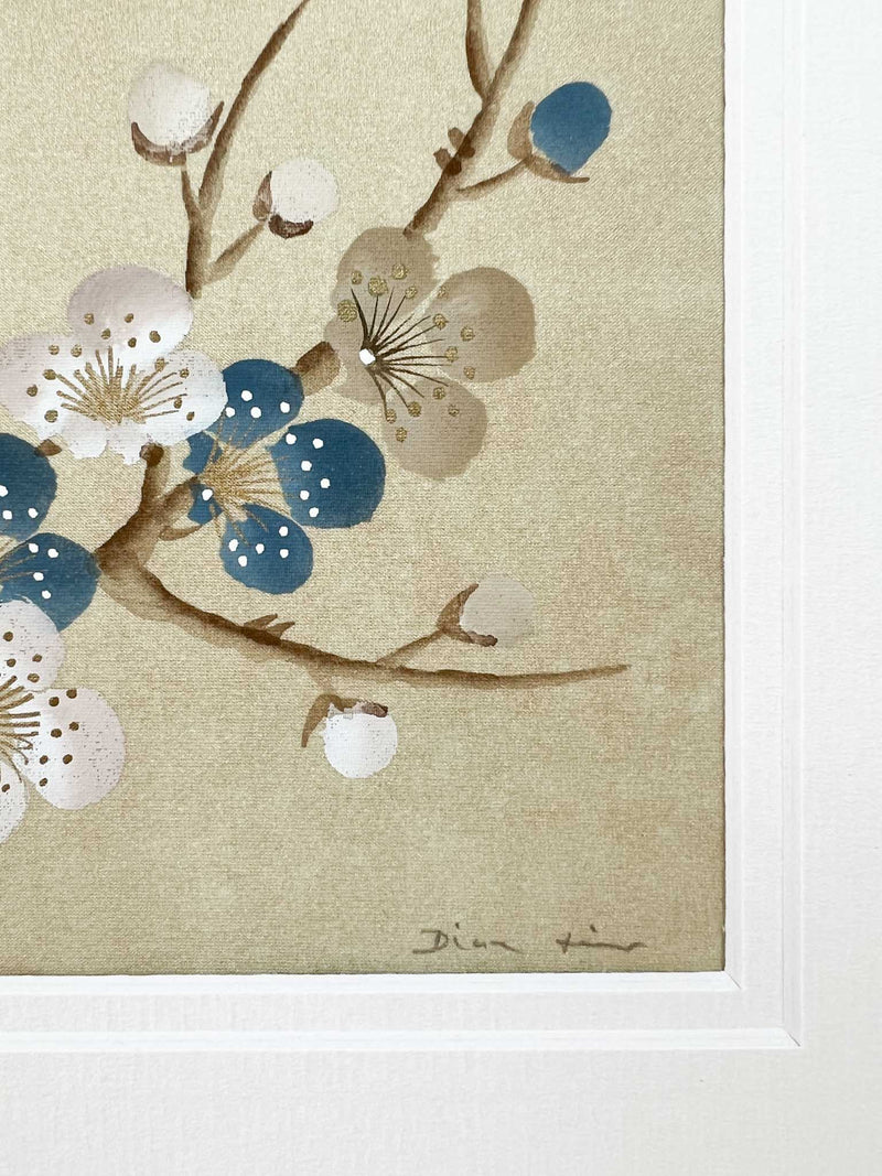 Set Of Two Cherry Tree Blue Original Painting