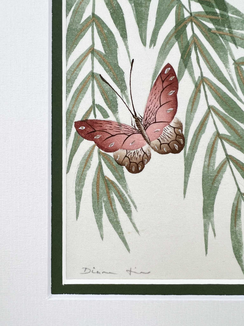Set Of Two Wisteria And Butterfly Green Original Painting