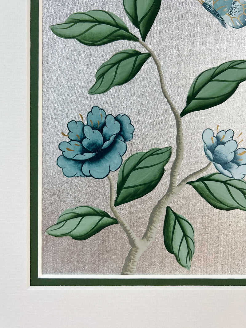 Silver And Blue Chinoiserie Original Painting