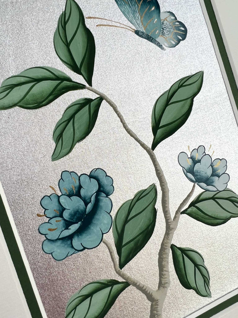Silver And Blue Chinoiserie Original Painting