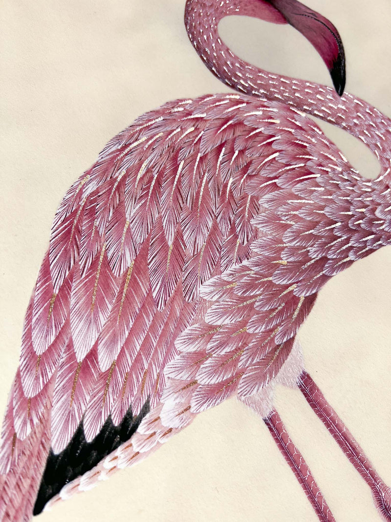 gold sparkle embellished vintage pink flamingo botanical wall art print