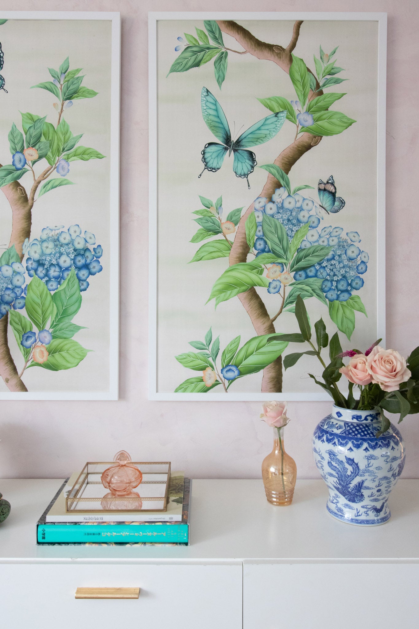 Two Bird Chinoiserie pair | Peony Floral Art | Japanese Print | Chinese Watercolor | shops Asian Wall Art | Grandmillennial Decor