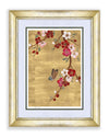 framed chinoiserie wall art print featuring Japanese-style cherry blossom branch and butterfly on gold leaf background