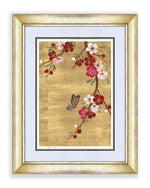 gold floral chinoiserie blossom flower wall art print with flowers Chinese art style for maximalist home decor