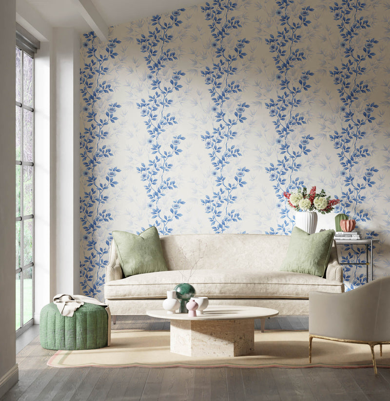 Classic white and blue floral chinoiserie style wallpaper, Chinese wallpaper