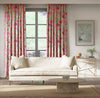 green and pink floral chinoiserie fabric on curtains in modern living room