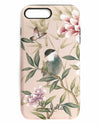 pink luxury phone case featuring vintage style bird, butterfly and flower branches with a bamboo background