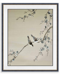 Two Birds And Cherry Tree On Silk Original Painting