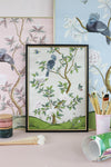 3 framed colourful vintage style chinoiserie art prints in various sizes