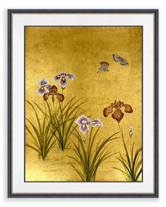 Antique Gold Iris And Butterflies Original Painting - Diane Hill