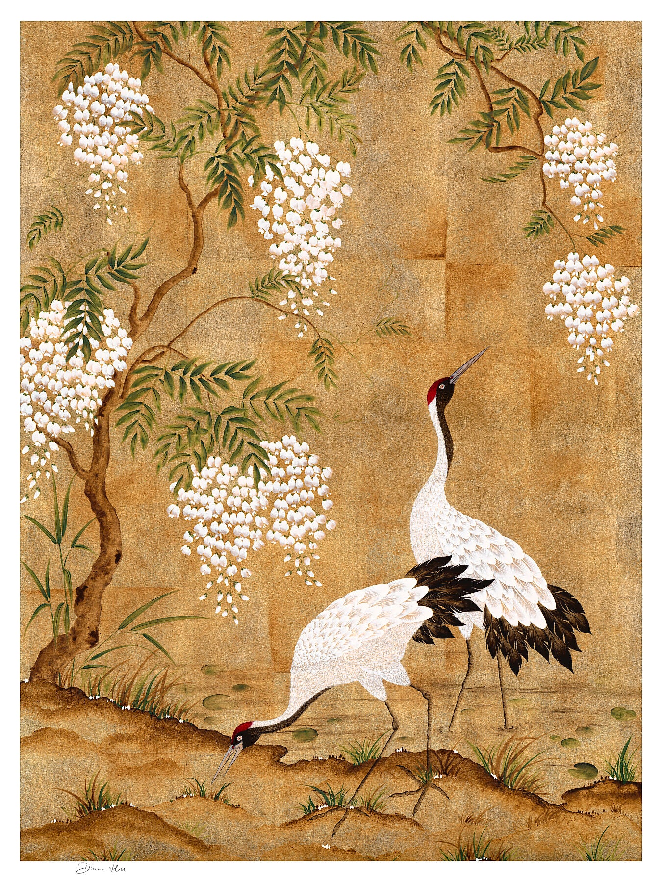 Cranes And buy Gardenias, A Green Chinoiserie Canvas Wrap