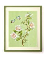Carly Embellished Art Print, Pink Roses and Soft Green chinoiserie