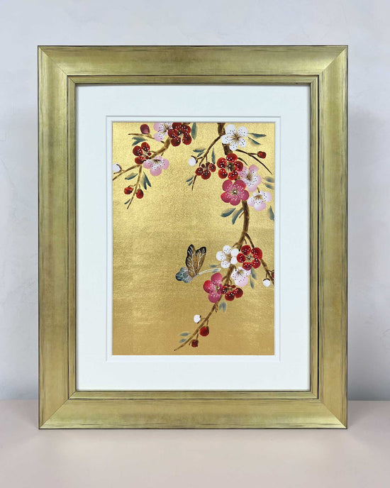 Cherry tree on gilded silk - Diane Hill