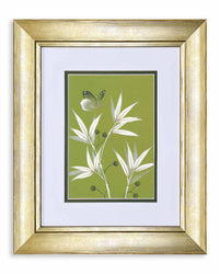 framed green and white chinoiserie wall art print featuring bamboo a butterfly