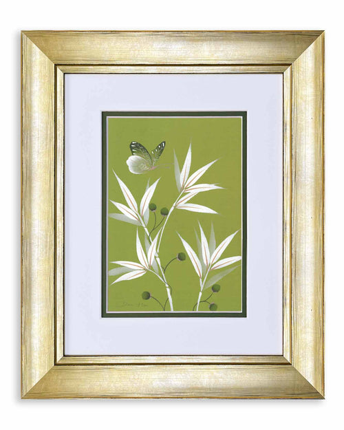 Clarissa Art Print Bamboo and Butterfly, Green Chinoiserie Artwork