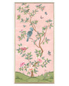 framed pink and green botanical chinoiserie wall panel print with flowers and birds in Chinese painting style